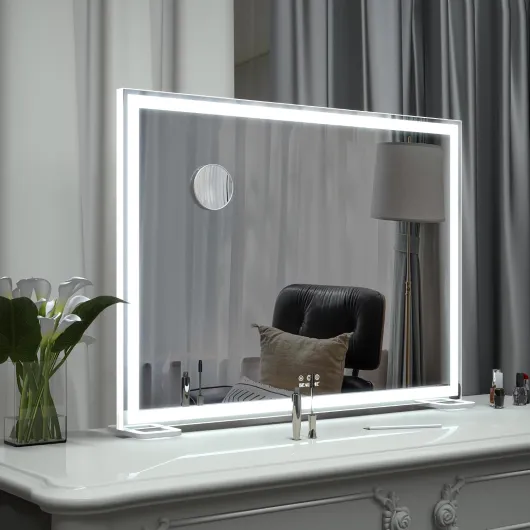 Miroir de courtoisie avec lumières pour table et dressing, miroir de maquillage éclairé Hollywood pour chambre à coucher (920 x 150 x 680 mm) Argenté 68L x 92l cm
