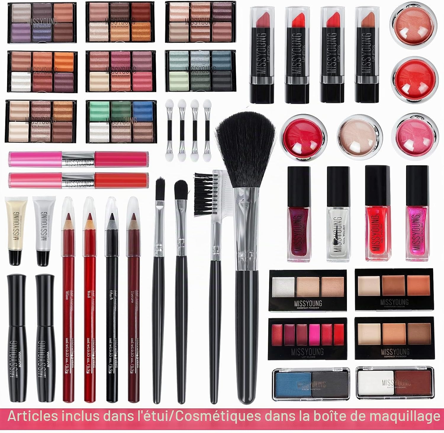 102 Pi¨¨ces Set Palette Maquillage, Vanity Case Cosm¨¦tique Beaut¨¦ Maquillage, Cosmetics pour femmes, filles(rouge) 2#102PCS