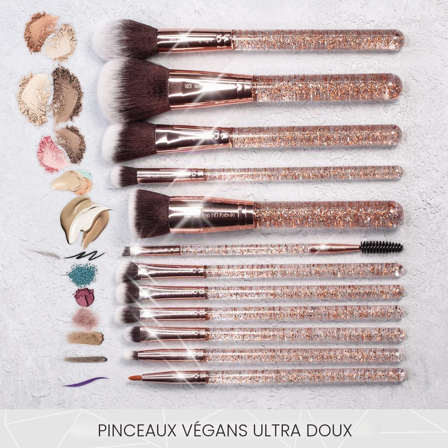 Beauty Kit Pinceaux Maquillage Pro, vegan, 15 pcs, Or Rose