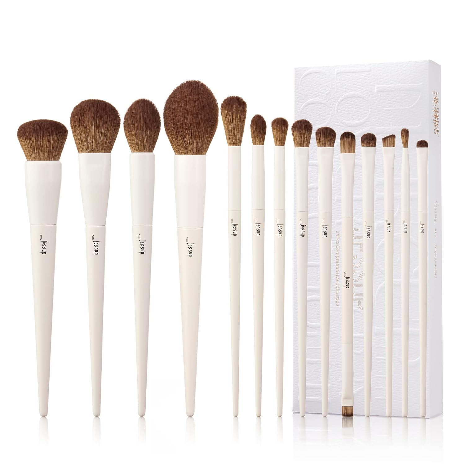 Jessup Makeup Brushes 14Pcs Makeup Brush Set Premium Synthetic Powder Foundation Contour Blush Concealer Eye Shadow Blending Liner Make Up Brush Kit Light Grey T329 Full Brush Set A-Light Grey-14pcs
