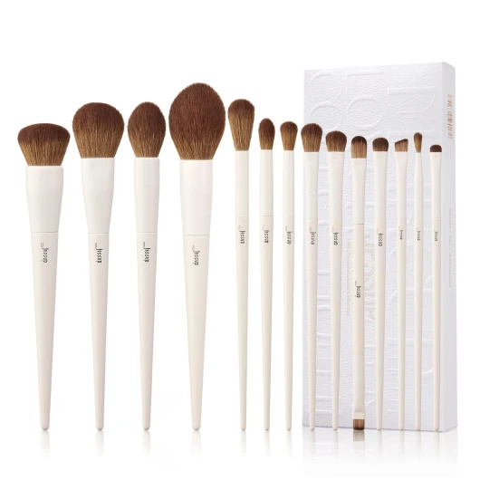 Jessup Makeup Brushes 14Pcs Makeup Brush Set Premium Synthetic Powder Foundation Contour Blush Concealer Eye Shadow Blending Liner Make Up Brush Kit Light Grey T329 Full Brush Set A-Light Grey-14pcs