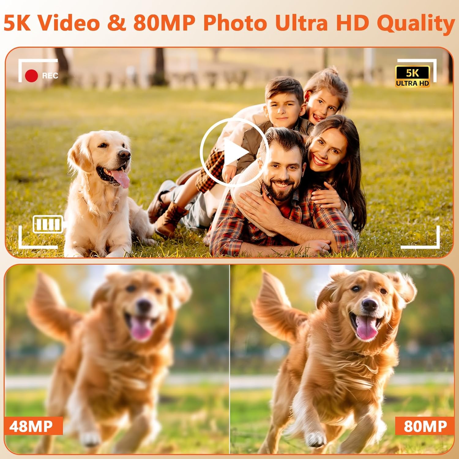 Appareil Photo Numérique Longyi 5K 80MP pour Vlogging, avec 32 Carte SD, Wi-FI, Zoom Numérique 18X, Écran Selfie 1,5" Compact Digital Camera Idéal pour Enfants, Débutants - Cadeau Parfait (Schwarz) Black