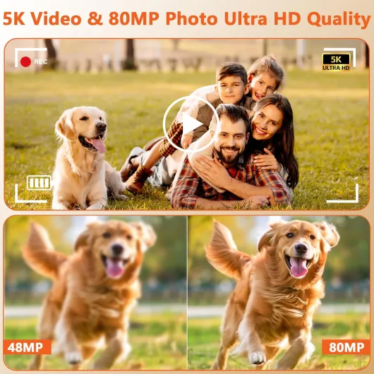 Appareil Photo Numérique Longyi 5K 80MP pour Vlogging, avec 32 Carte SD, Wi-FI, Zoom Numérique 18X, Écran Selfie 1,5" Compact Digital Camera Idéal pour Enfants, Débutants - Cadeau Parfait (Schwarz) Black