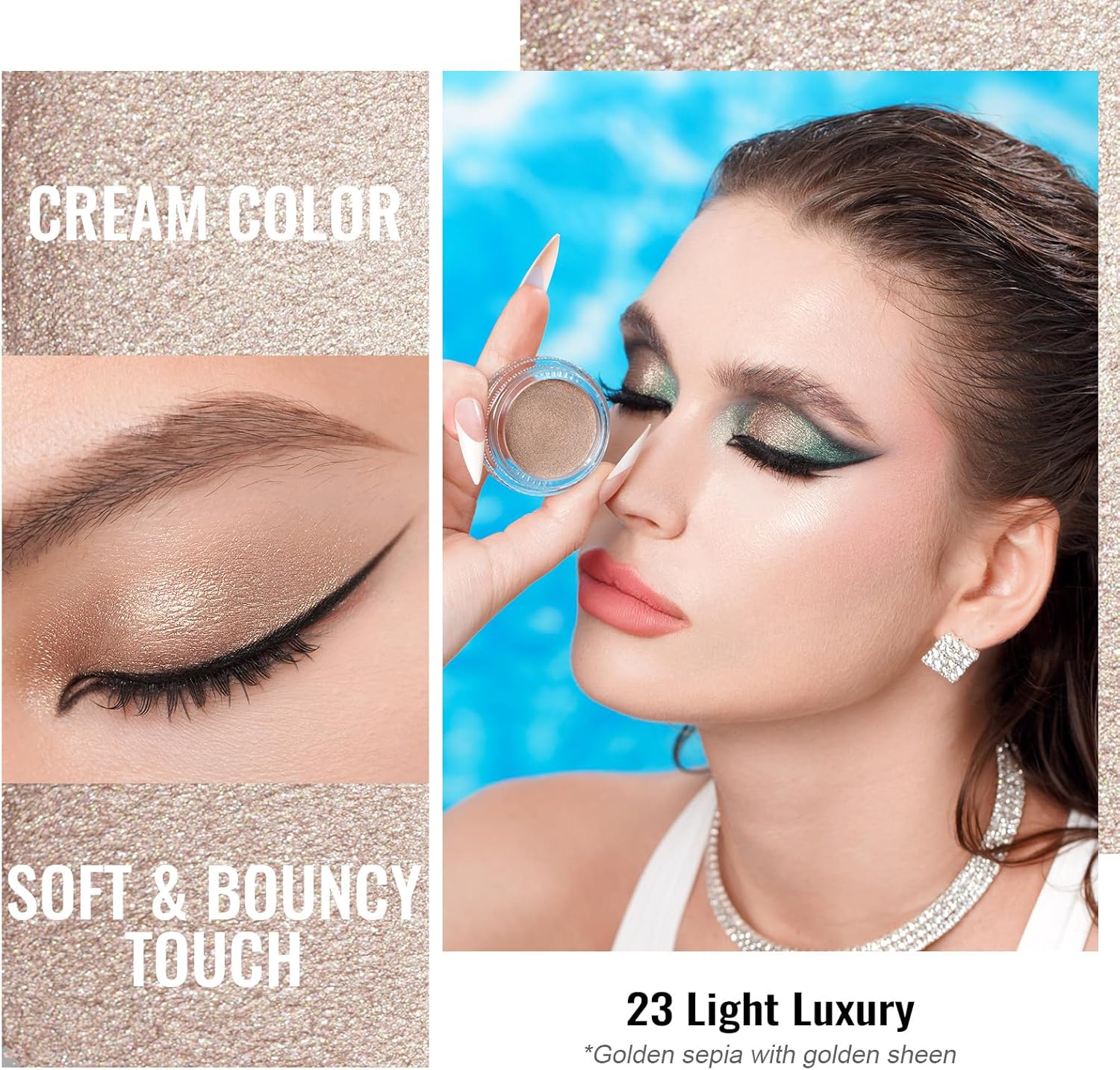 Fard a Paupiere Creme, Fard a Paupiere Paillette Sépia, Tient le Maquillage Pendant 12 Heures +, Résistant à la Transpiration, Résistant Aux Plis, Vegan - 06g (23) Light Luxury 23 Light Luxury