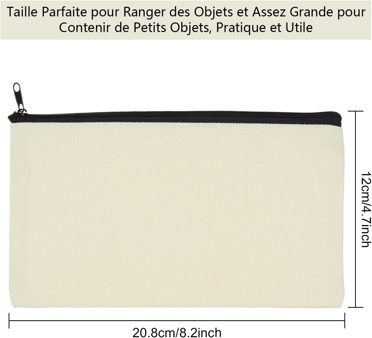 30 Pcs Trousse de Maquillage en Toile pour Voyage, École, Maquillage, 21 x 12 cm Beige