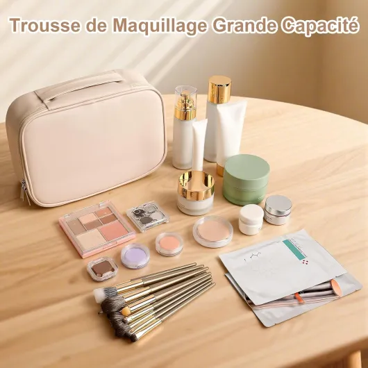 Czemo Trousse Maquillage Femme Trousse de Toilette Femme,Trousse à Maquillage Voyage avec Poignée, PU Pochette Maquillage,Imperméable Trousse de Maquillage pour Valise