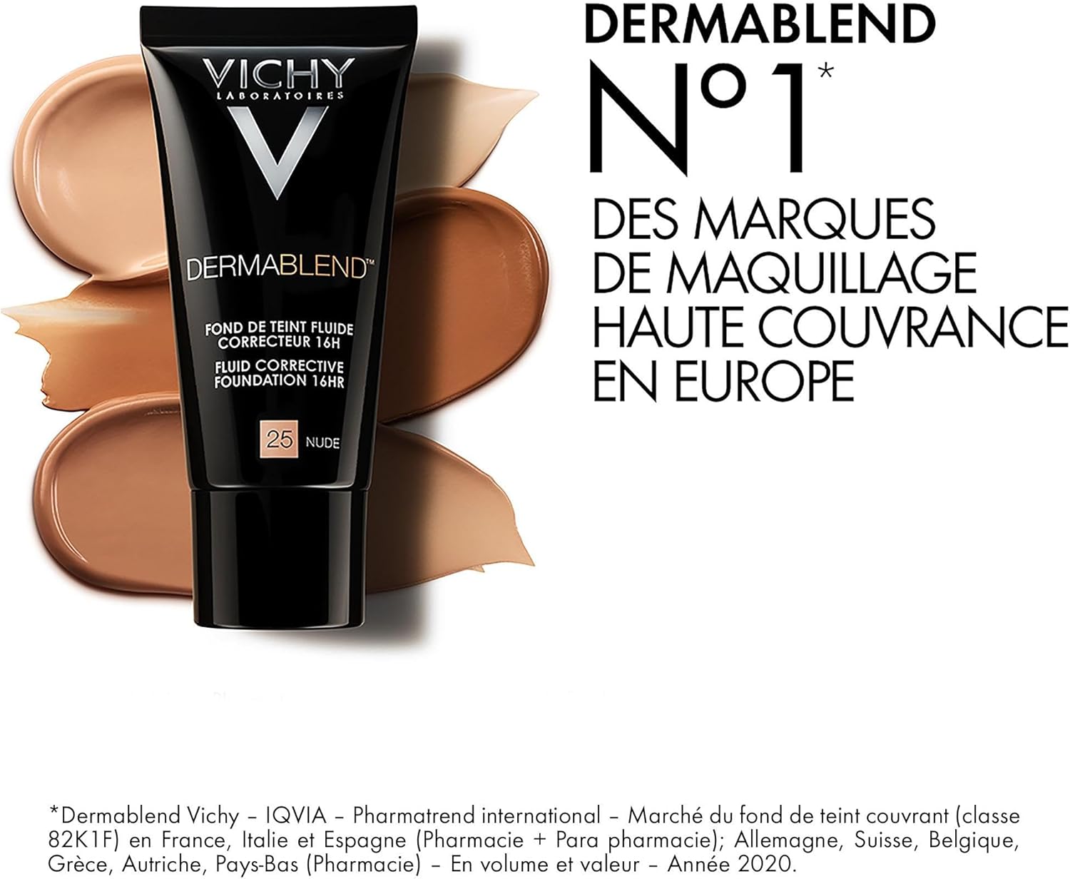 Vichy, Dermablend, Fond de Teint Fluide Correcteur Haute Couvrance, Pour Tous Types de Peau, Teinte : 35 Sable, 30 ml