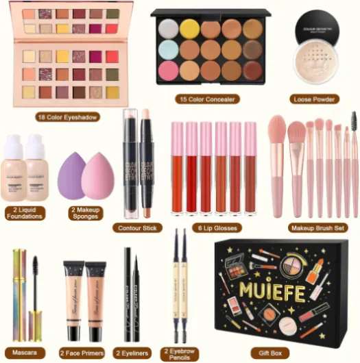 Kit de maquillage tout-en-un comprenant une palette de fards à paupières, un fond de teint, un gloss à lèvres, un anti-cernes, un mascara pour les yeux, un coffret cadeau de maquillage pour