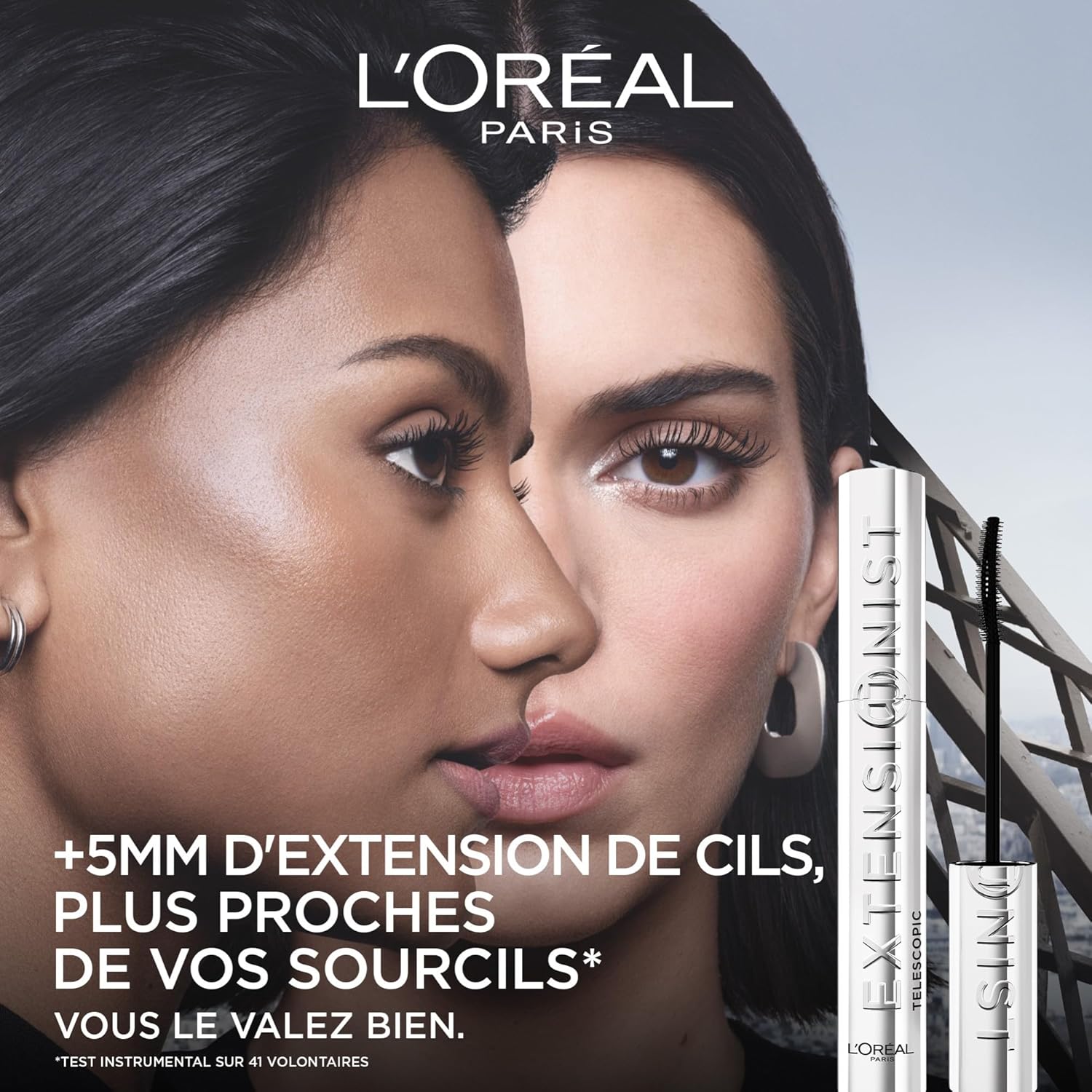 L'Oréal Paris - Mascara Volume & Longueur - Convient aux Yeux Sensibles - Formule Allongeante - Brosse à Picots Sculptants - Mascara Extensionist - 9,9 ml Mascara Noir