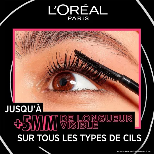 L'Oréal Paris - Mascara Volume et Longueur +5mm - Sans Paquet - Infusé aux Céramides - Telescopic Lift - Noir Noir Unité