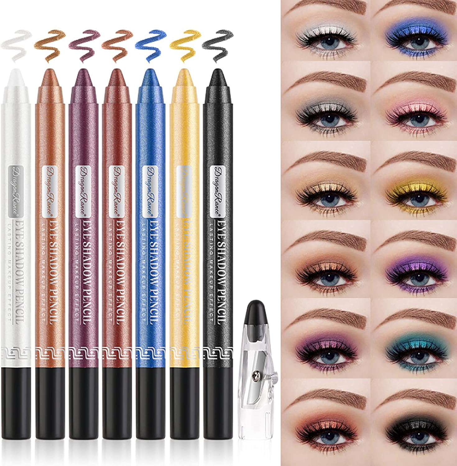 Petansy Lot de 12 crayons de maquillage professionnel pour les yeux, ombre à paupières et crayon eyeliner, longue durée, imperméable, paillettes, nacré, cadeau de maquillage pour femme