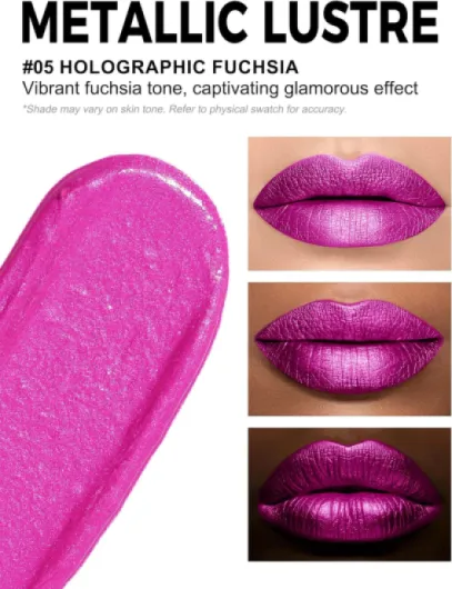 Rouge à Lèvres Rose Métallique,Formule Crémeuse Hydratant Pour Des LèVres Douces Et Pulpeuses,Rouge A Levre Rose Pailleté,InfuséE En Vitamine E (05 HOLOGRAPHIC FUCHSIA)