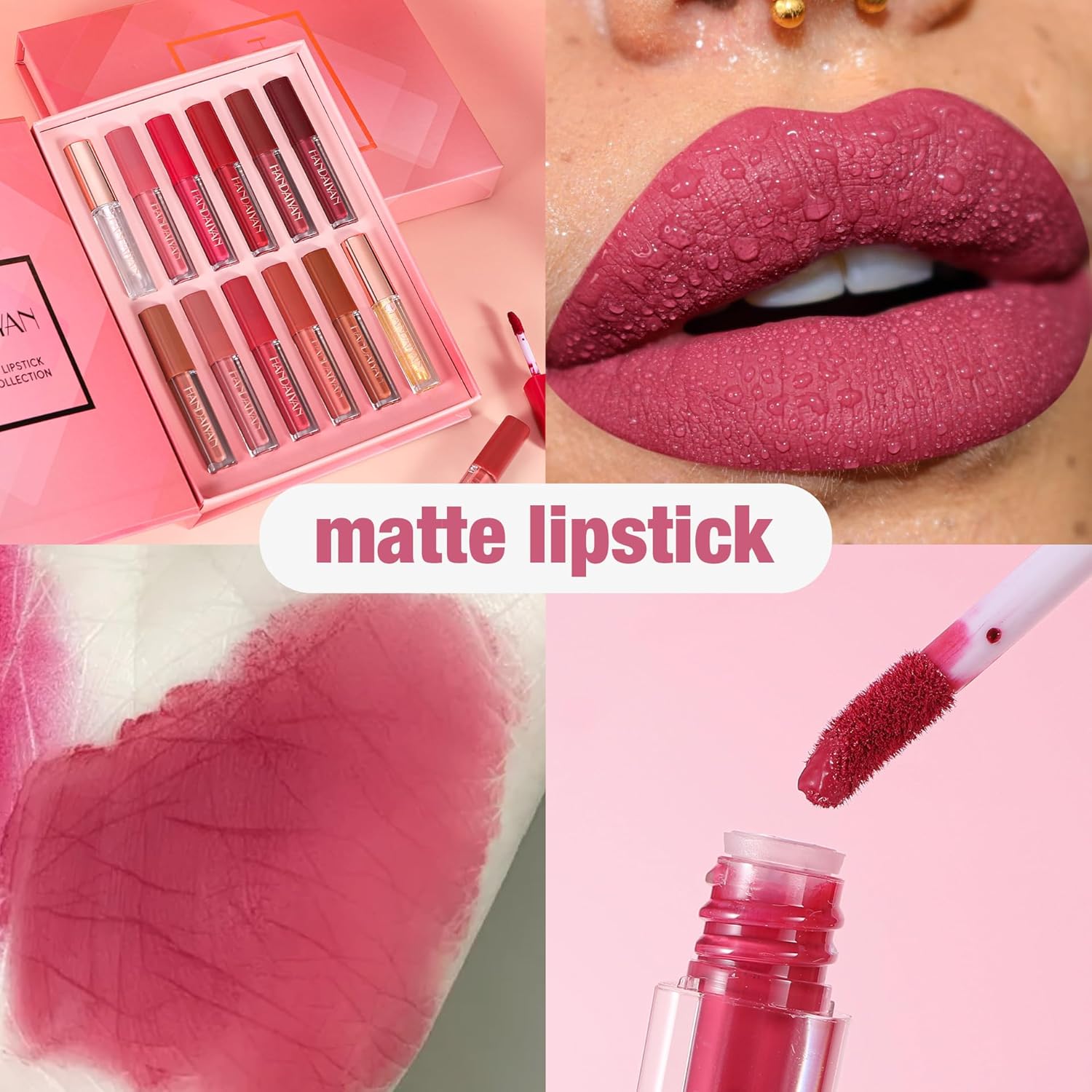 Ensemble de gloss à lèvres 12PCS,Huile de gloss à lèvres brillante et mate,Glaze à lèvres durable pour les femmes et les filles,Kit de maquillage à lèvres non collant Rose