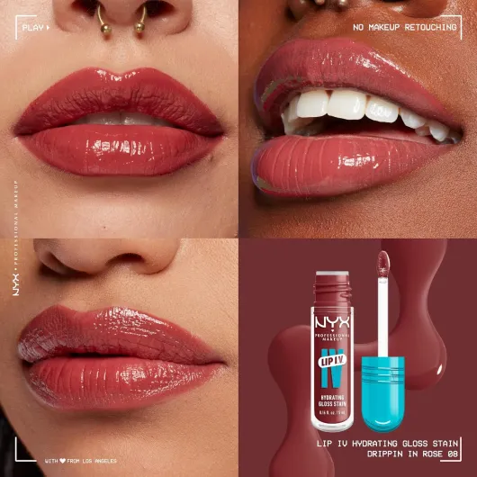 Gloss Hydratant Effet Mouillé - Tenue Jusqu'à 12h - Hautement Pigmenté - Fini Brillant - Lip IV Gloss - Teinte : Drippin' In Rose