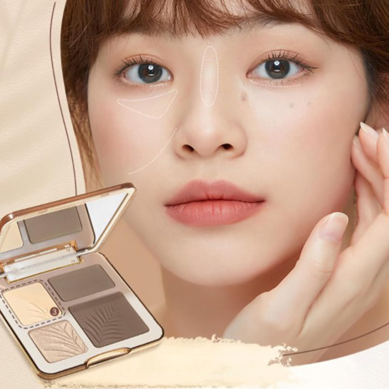 Palette de Poudre Contour - Teint Mat Naturel - Palette de Maquillage Visage Femme et Bronzer - Pour Femmes Matures à Peau Sensible, Débutantes, Quotidien, Voyage, Soirée, Extérieur Jaune