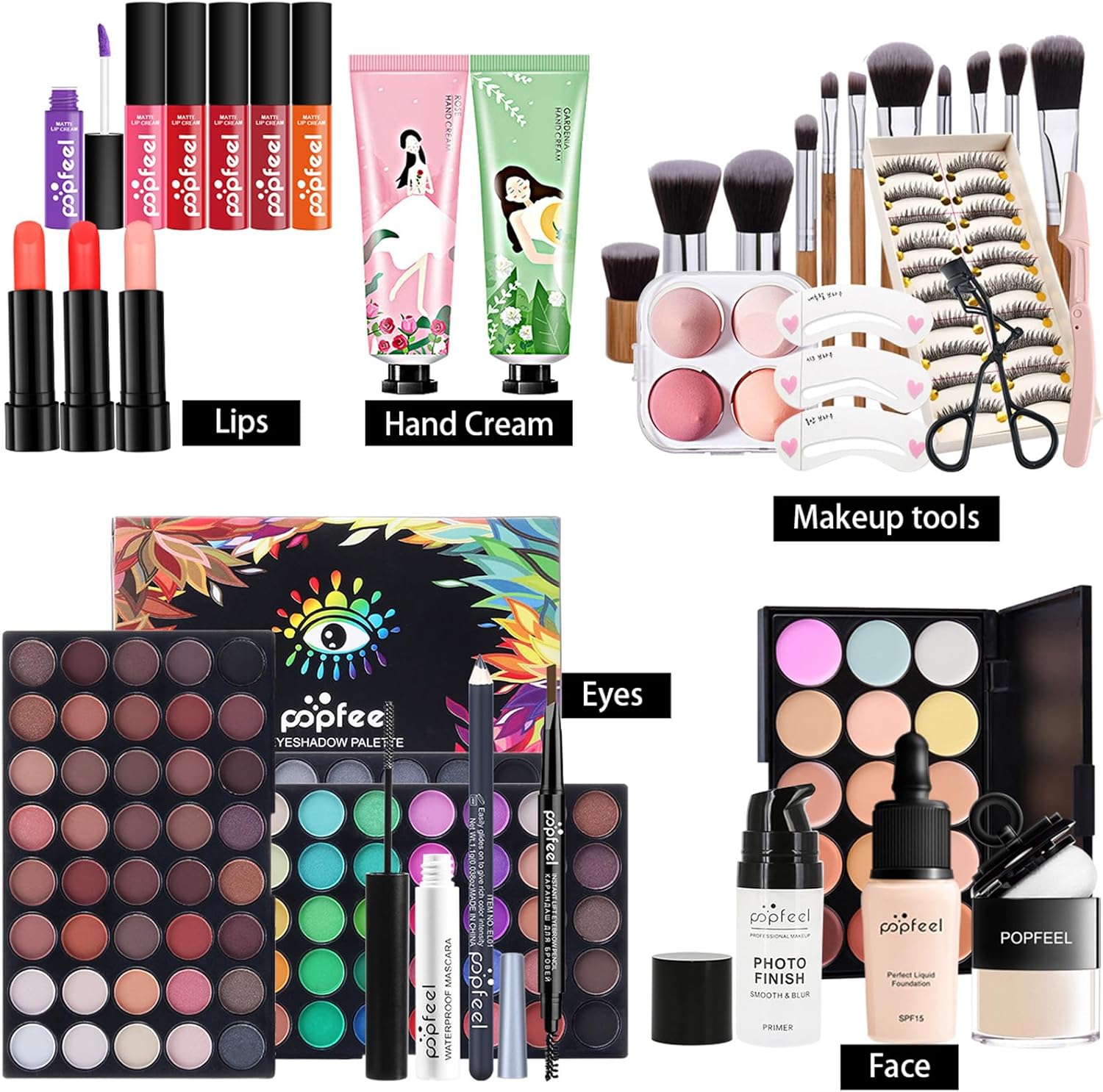 Ensemble maquillage pour femmes, Cadeau cosmétique polyvalent, avec Ombres Paupières Correcteur Rouge à Lèvres Mascara Blush, Palette de fards à paupières, Ensemble de brillant à lèvres#2 XL-MakeupB