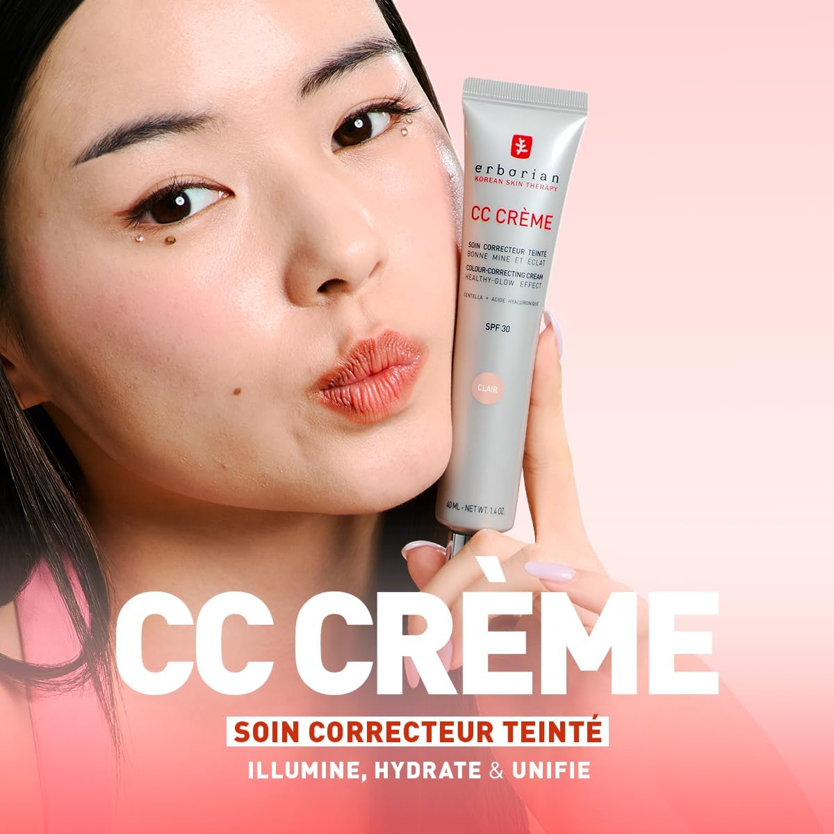 Erborian - CC Crème à la Centella Asiatica - Maquillage et Soin Illuminateur de Teint Haute Définition pour Visage - Protection Solaire SPF 25 - Soin Cosmétique Coréen 40 ml (Lot de 1) Clair