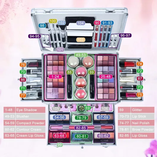 Set de Maquillage Cadeau Coffret Complète Ensemble de Beauté Cosmétique Kit Boite Compris fard à Paupières Palette, Fard à joues et Brillant à lèvres pour Yeuxe, Lèvres Sourcil e Visage #1