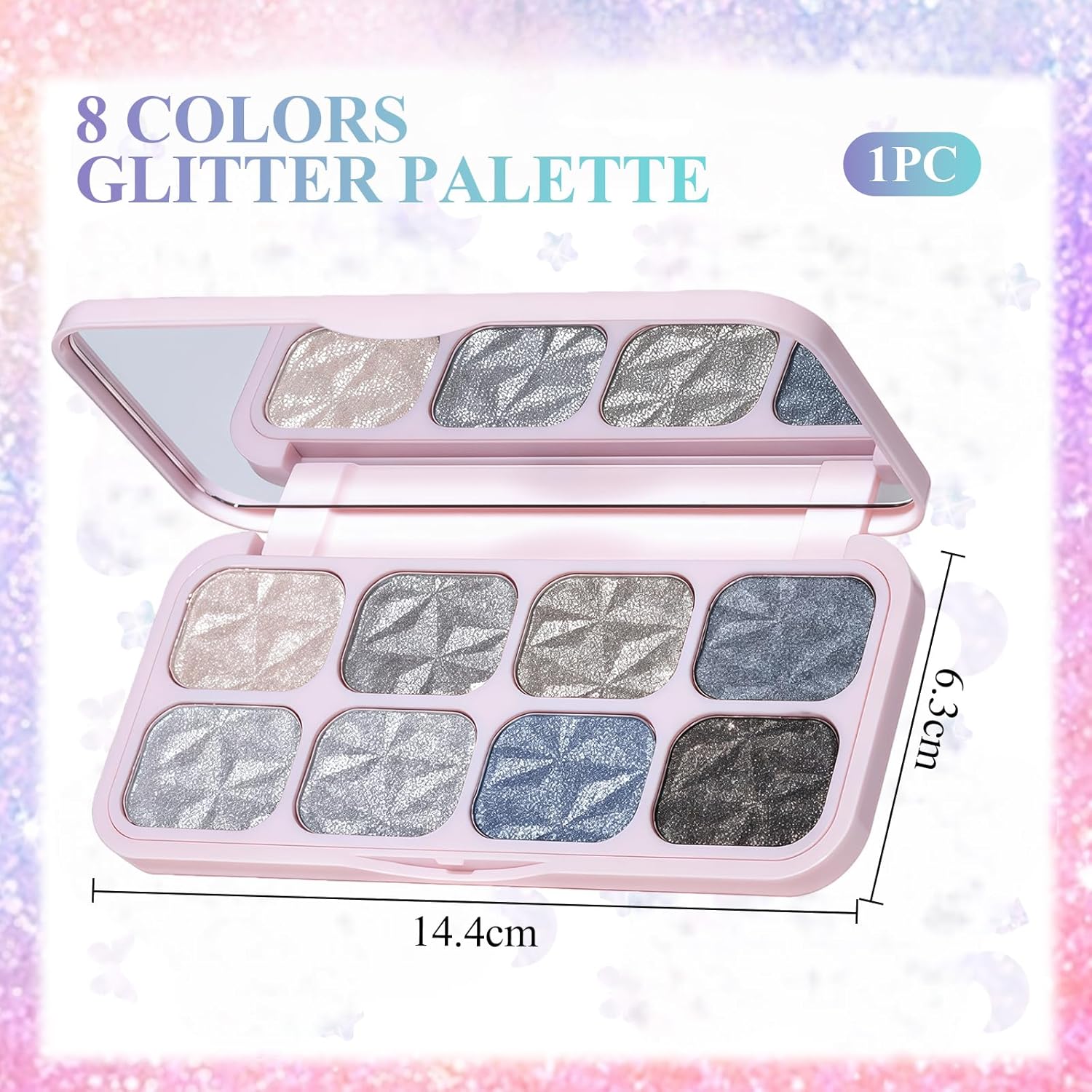 Palette de 8 ombres à paupières pailletées multicolores, palette de maquillage hautement pigmentée pour un look soirée, ombres à paupières métalliques, maquillage longue tenue (Style B)