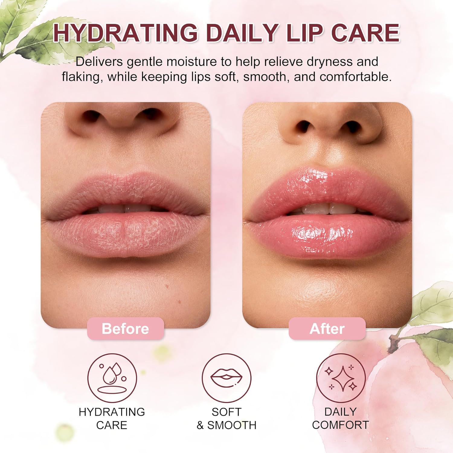 Huile à lèvres hydratante avec une teinte douce et naturelle - Soin des lèvres nourrissantes pour les lèvres sèches - Légère, non collante, finition brillante naturelle - Avec huile de jojoba et