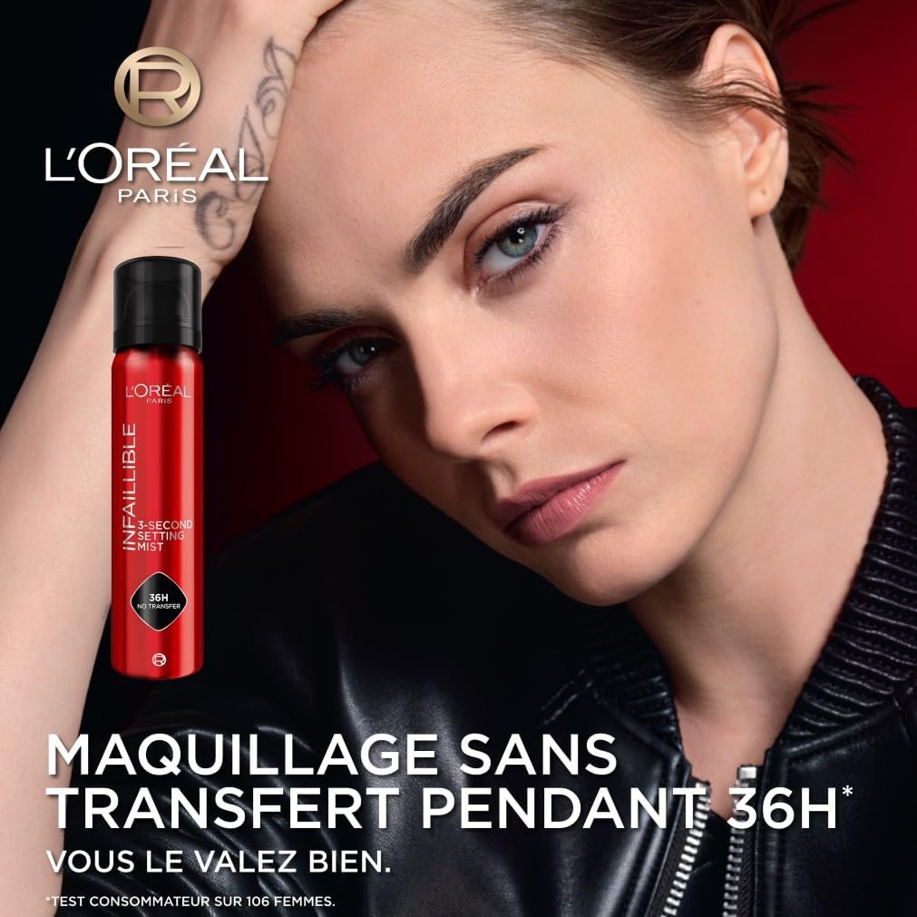 L'Oréal Paris - Spray Fixateur de Maquillage - Waterproof - Sans Transfert - Formule Légère - Non Collant - Résistant à l'Eau et à la Transpiration - Tenue Jusqu'à 36h - Infaillible - Format XL 150 ml