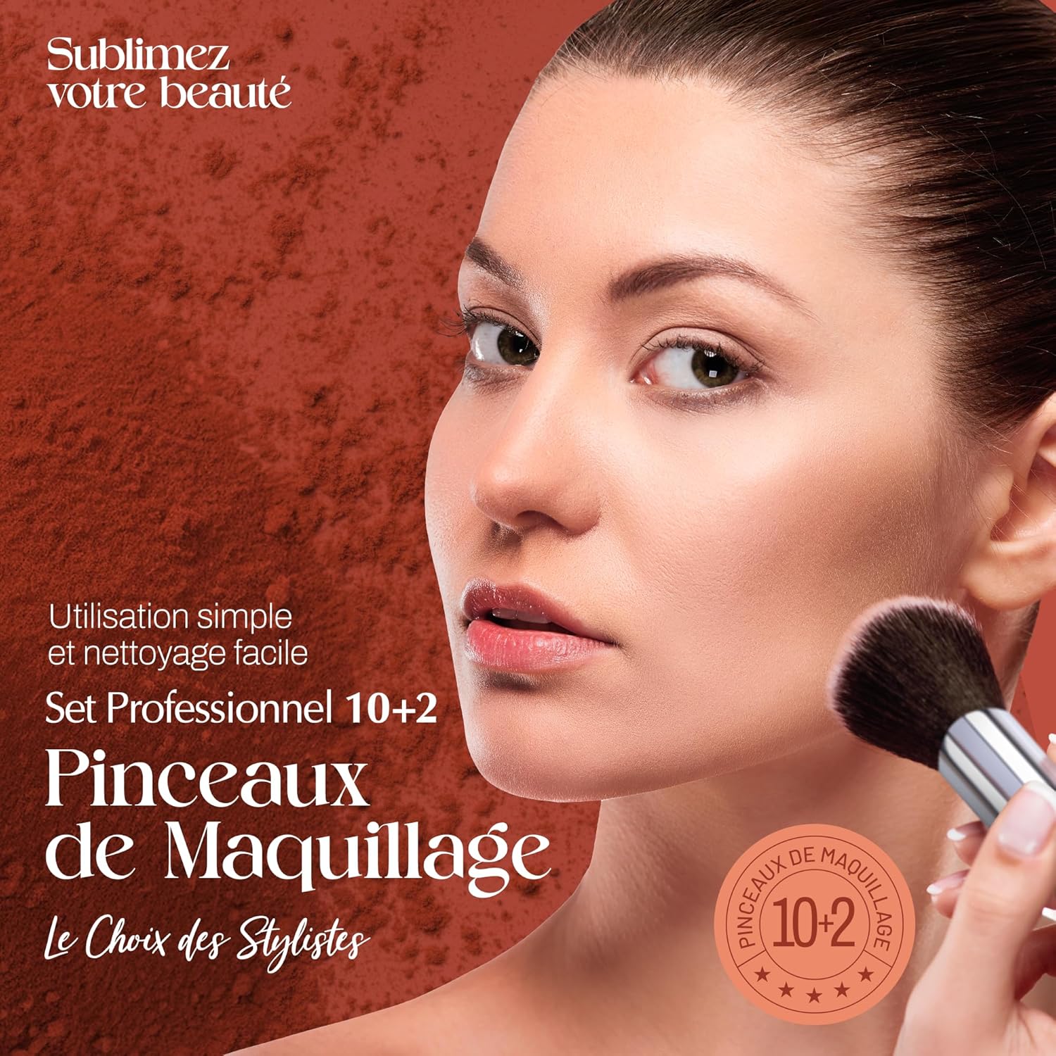 Pinceaux Maquillages Professionnel (10+2pcs) – Pinceau Maquillage Pour Fond de Teint Blush L'anti-cernes Fard à Paupières Poudre Libre, Avec Blender Eponge A-Noir 12 Unité (Lot de 1)