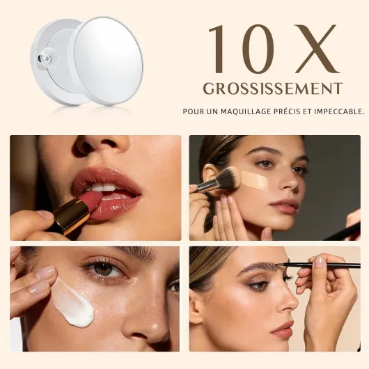 Miroir Coiffeuse de Maquillage 58×46cm, LED 15 Lampes Super HD Makeup Mirror Hollywood avec Grossissement ×10, 3 Couleurs de Lumière Intensité Réglable, Port USB–pour Femmes et Filles Blanc 58L x 46l cm