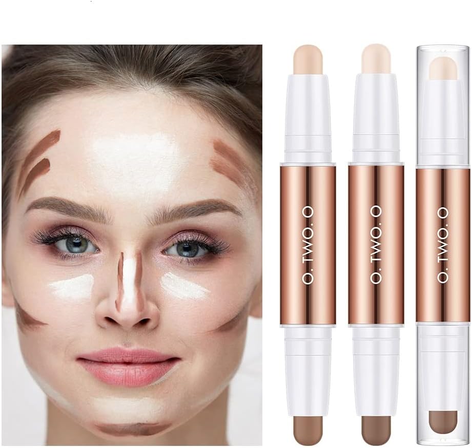 2 en 1 Contour Foundation Stick Double Head Contour Pen Surligneurs Crayon de contour des ombres surligneurs pour le visage Bâtons de contouring anti-cernes Visage Body Shaping Highlight Stick # 03