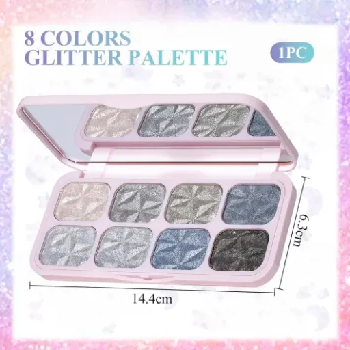 Test Palette 8 ombres à paupières pailletées BelleFlair (Style B) : beaucoup de paillettes, peu de résultat