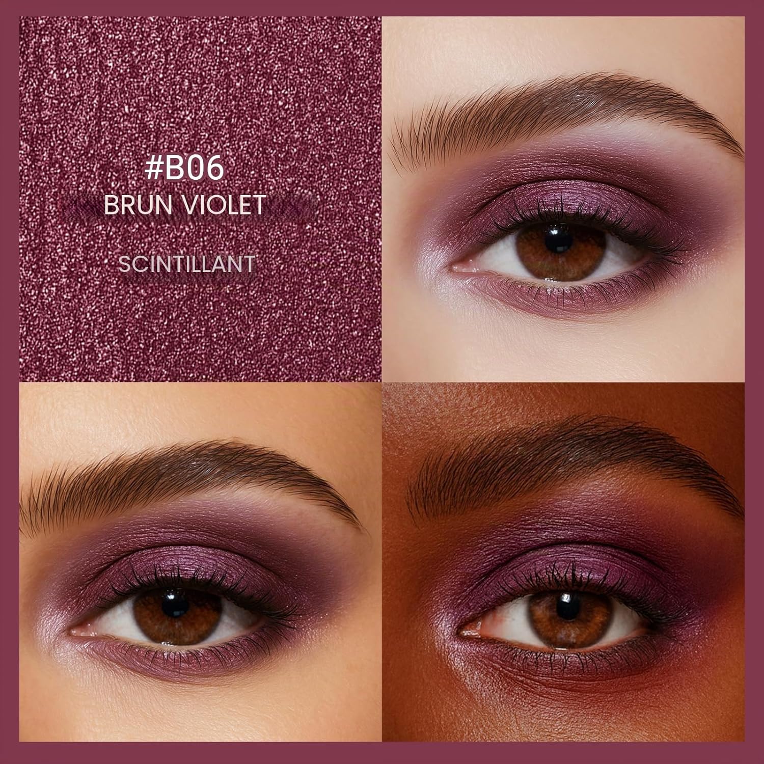 Couleur Prune Pailleté Crayon à Paupières, Longue Tenue Waterproof, Formule Crémeuse, Bâton d'ombre à paupières High Pigmentes, Effet Lumière Instantané
