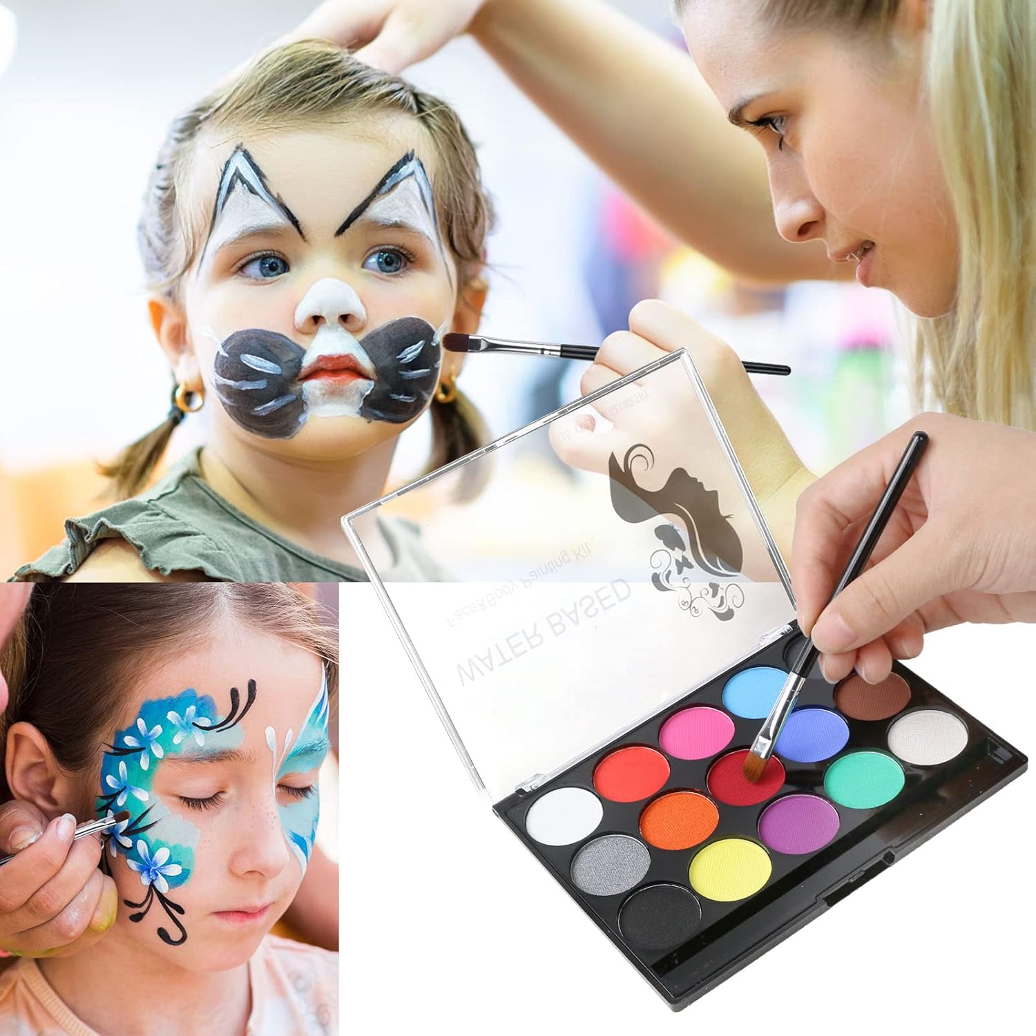 Peinture Corporelle pour Le Visage, Palette de Maquillage pour Enfants, 15 Couleurs Palette de Tatouage de Peinture à I'huile, Sûr, Non Toxique, Pour Halloween, Noël, Carnaval, Soirées à Thème