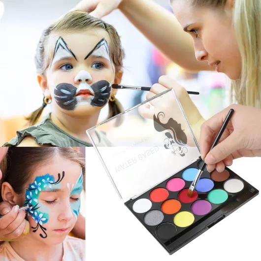 Peinture Corporelle pour Le Visage, Palette de Maquillage pour Enfants, 15 Couleurs Palette de Tatouage de Peinture à I'huile, Sûr, Non Toxique, Pour Halloween, Noël, Carnaval, Soirées à Thème