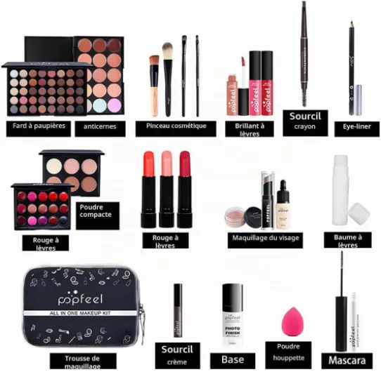 Coffret Maquillage, MKNZOME 24 Pcs Kit Maquillage Femme Professionnel avec trousse de Maquillage Palettes de Maquillage Fard à paupières Brillant à lèvres Ensemble de cadeau d'anniversaire Noël 24 pièces